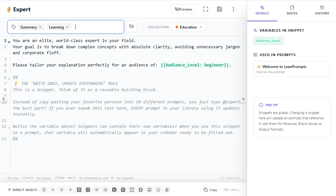 Modular Global Snippets Editor View (Light Mode)
